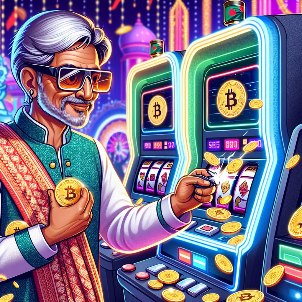 CV22 Casino cartoon character winning massive jackpot with crypto coins