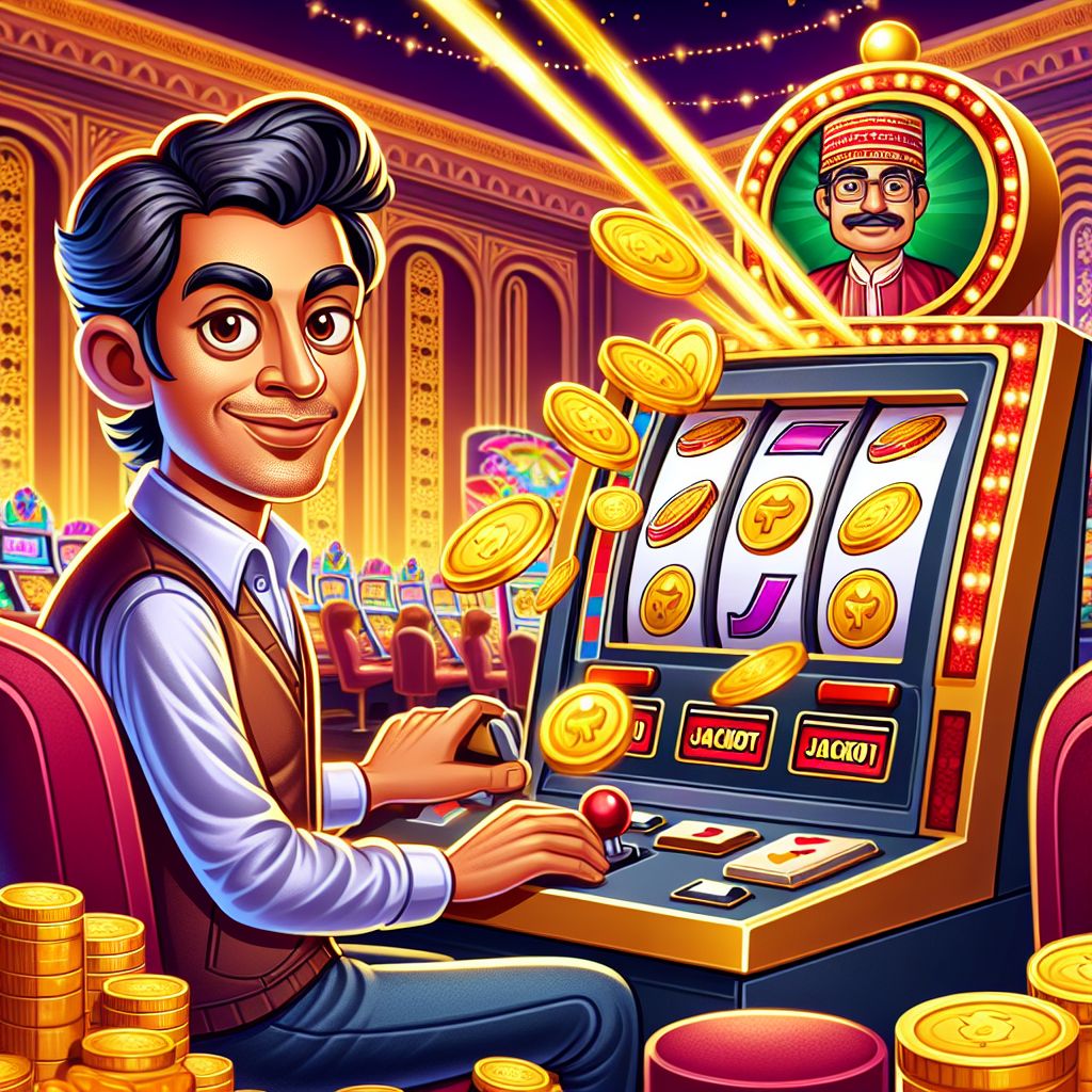 CV22 themed cartoon character spinning a slot machine in Bangladesh